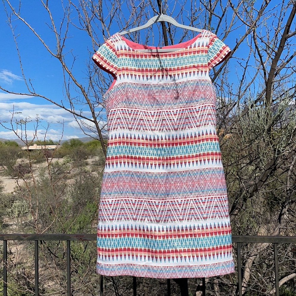 💕 Vince Camuto Cap Sleeve Fully Lined Multi Color Embroidered Dress EC‼️